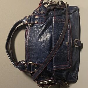 Toscani Italian Leather Satchel Navy Blue